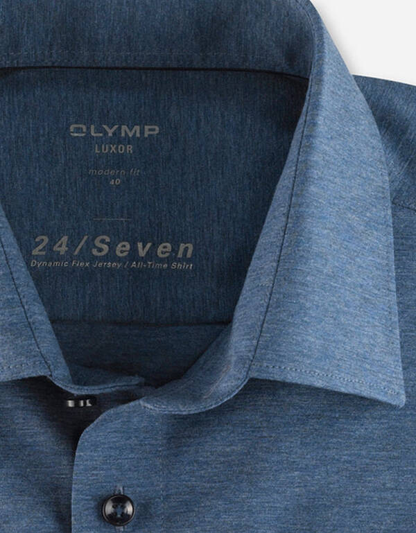Трикотажная синяя рубашка OLYMP 24/7, modern fit | купить в интернет-магазине Olymp-Men