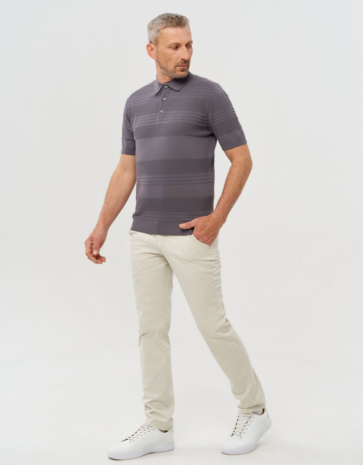 Поло мужское вязаное серое на пуговицах Gratude | купить в интернет-магазине Olymp-Men