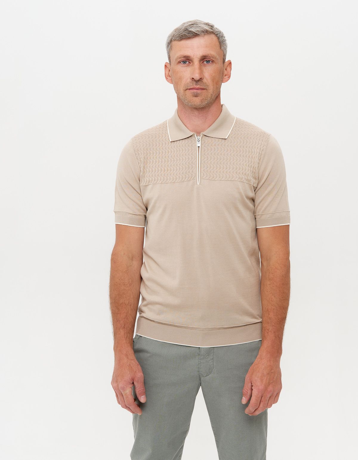 Поло мужское вязаное бежевое на молнии Gtatude | купить в интернет-магазине Olymp-Men