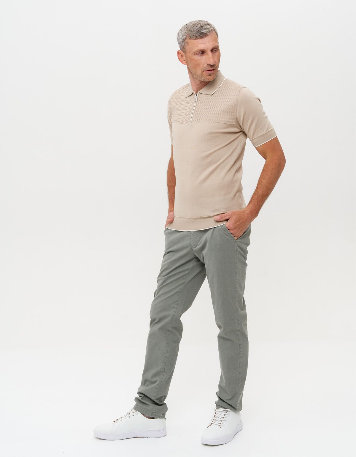 Поло мужское вязаное бежевое на молнии Gtatude | купить в интернет-магазине Olymp-Men