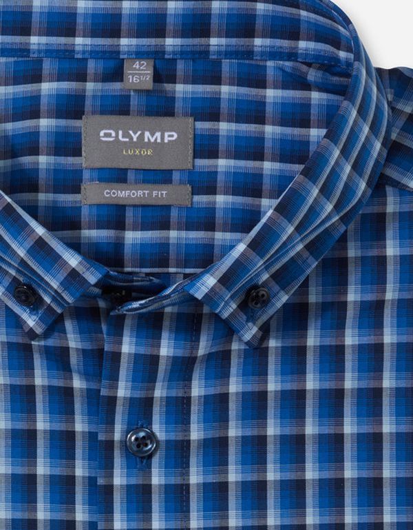 Рубашка мужская в клетку OLYMP Luxor, прямой крой, пуговицы на воротнике | купить в интернет-магазине Olymp-Men