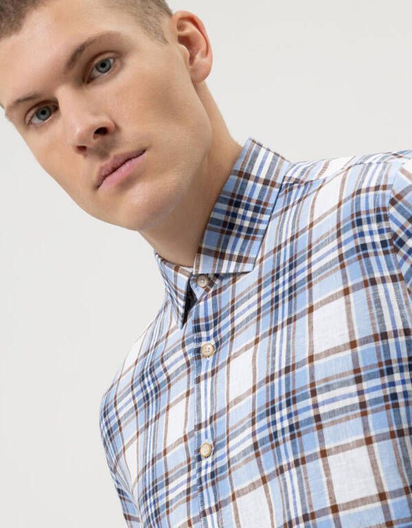 Льняная рубашка в клетку мужская OLYMP, body fit | купить в интернет-магазине Olymp-Men