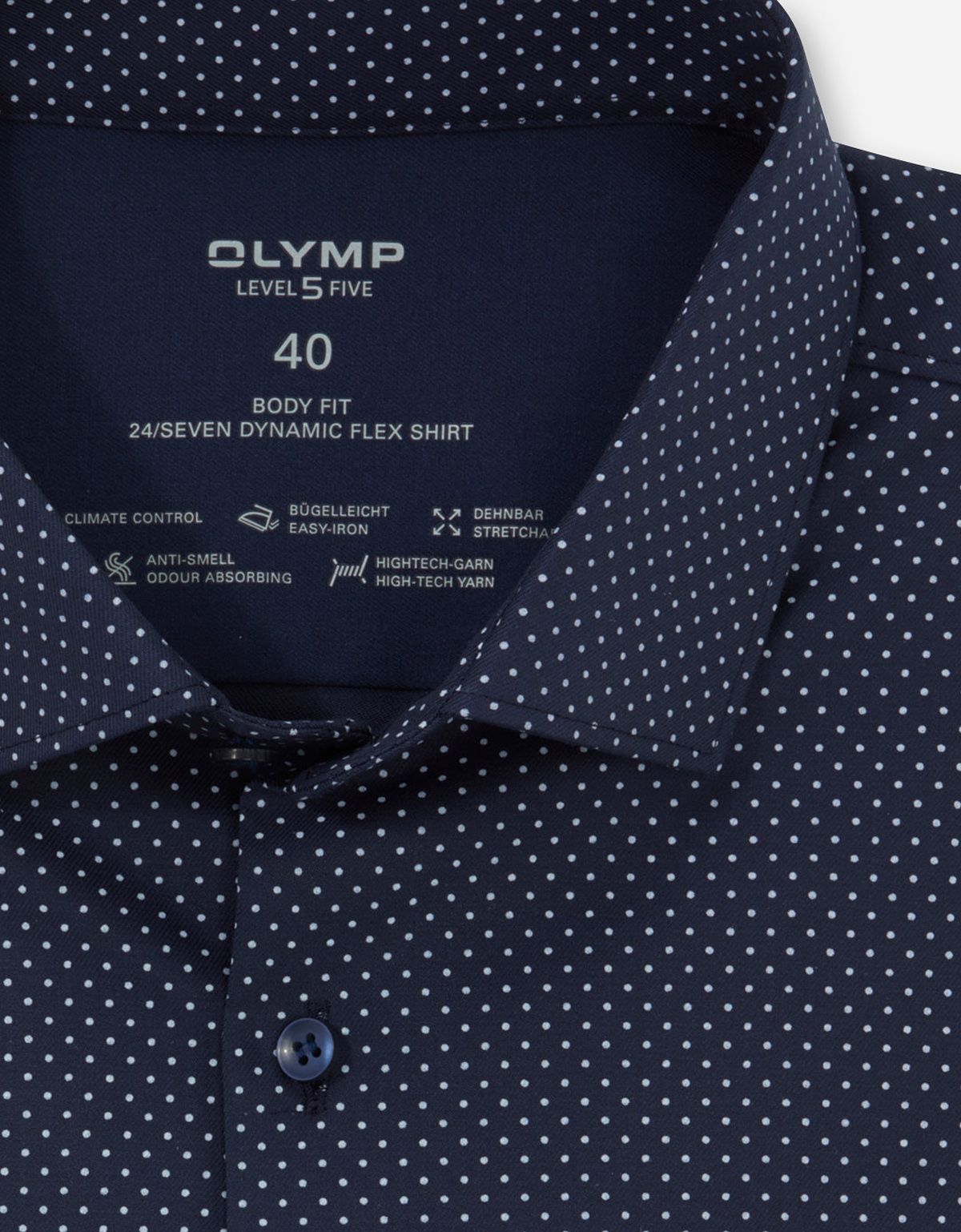 Рубашка мужская синяя в горох OLYMP, body fit, климат-контроль | купить в интернет-магазине Olymp-Men