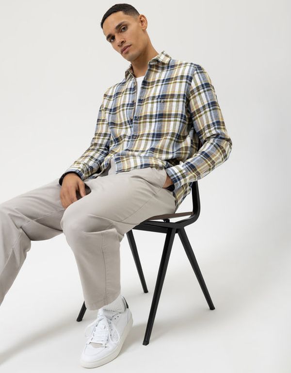 Мужская льняная клетчатая рубашка OLYMP Casual, modern fit | купить в интернет-магазине Olymp-Men