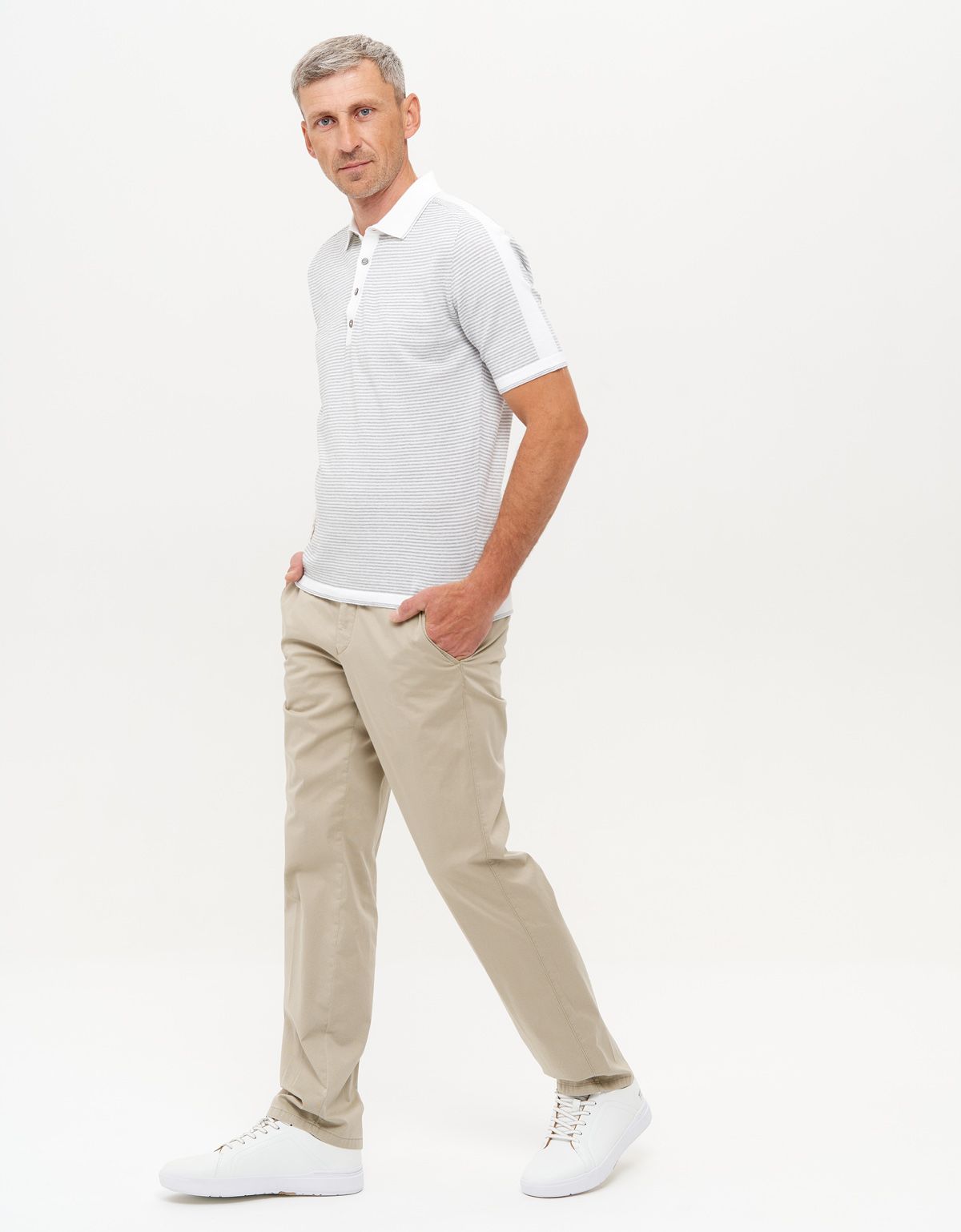 Поло мужское в серую полоску на пуговицах Gtatude | купить в интернет-магазине Olymp-Men