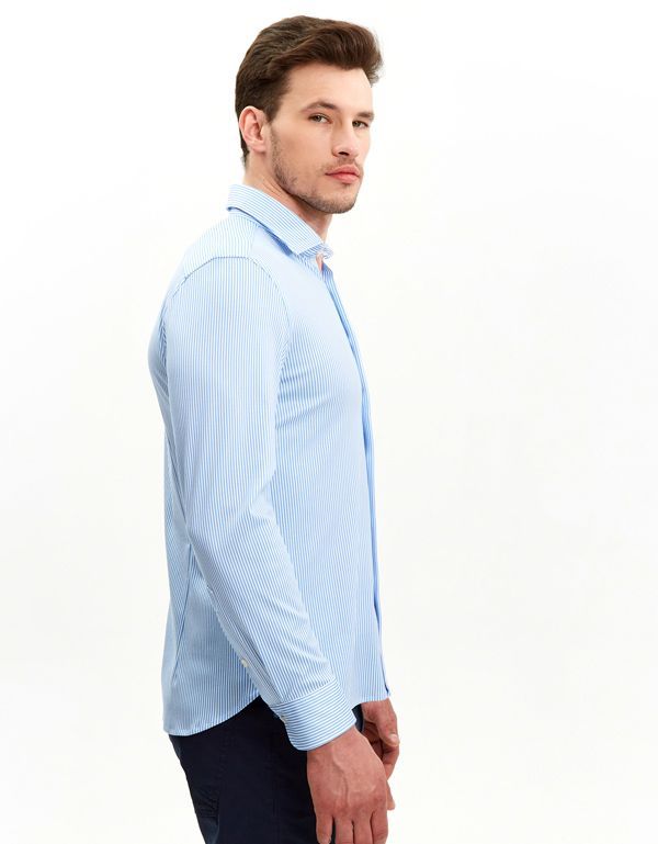 Рубашка мужская трикотажная Olymp Signature в голубую полоску