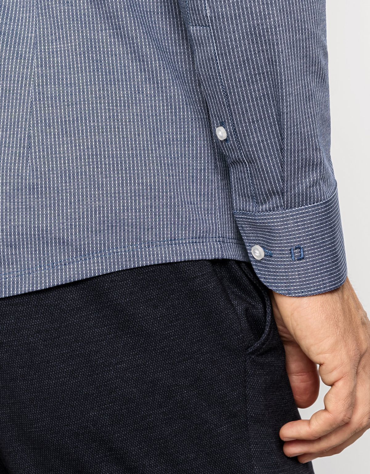 Рубашка трикотажная синяя в полоску Olymp, body fit | купить в интернет-магазине Olymp-Men