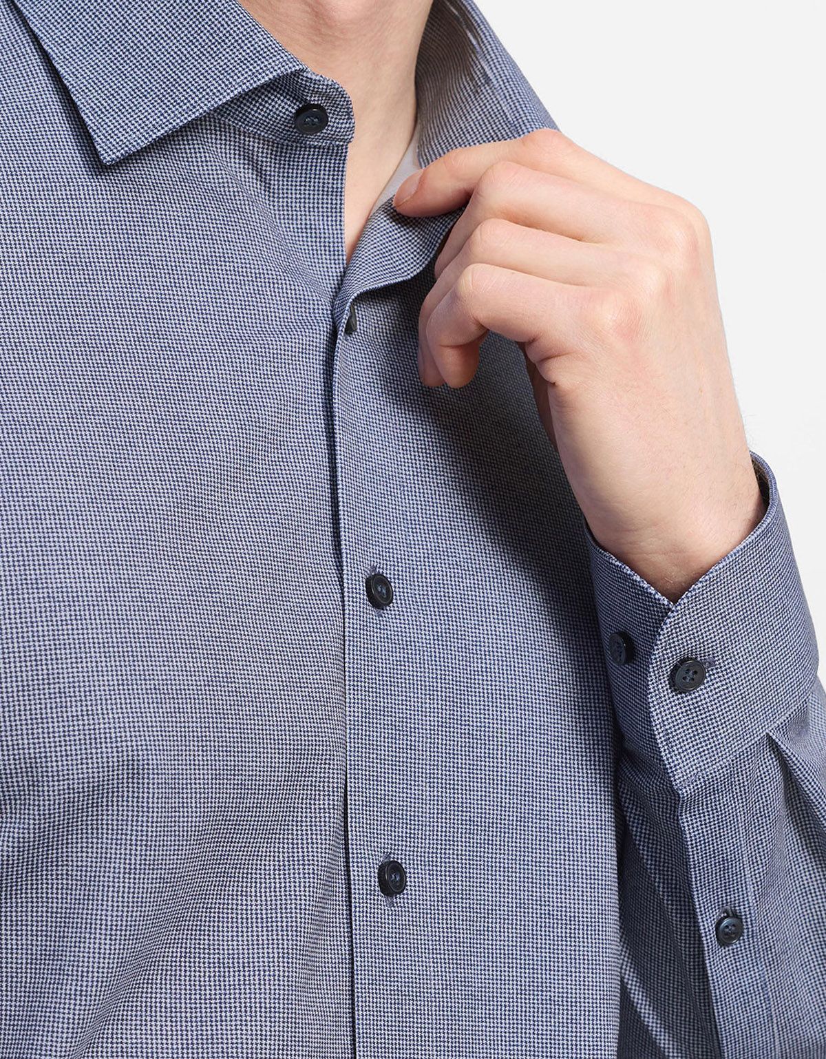 Рубашка трикотажная синяя клетка Olymp, body fit | купить в интернет-магазине Olymp-Men