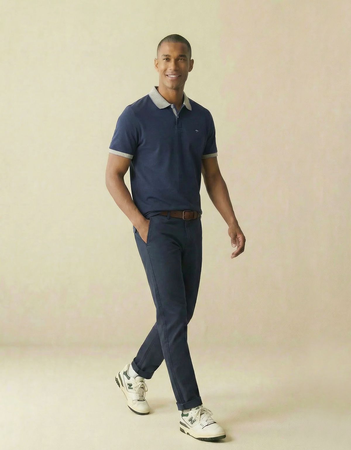 Поло мужское синее с серым воротником Fynch-Hatton | купить в интернет-магазине Olymp-Men