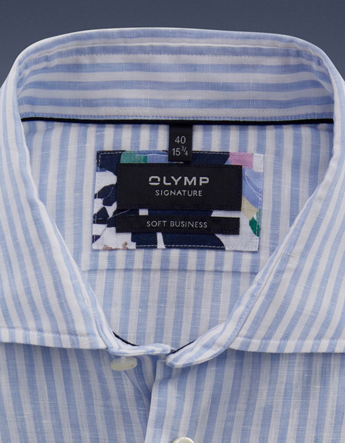 Рубашка льняная мужская в голубую полоску OLYMP Signature