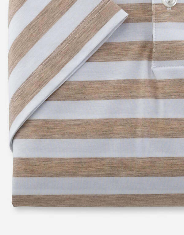 Рубашка-поло трикотажная в бежевую полоску Olymp, body fit