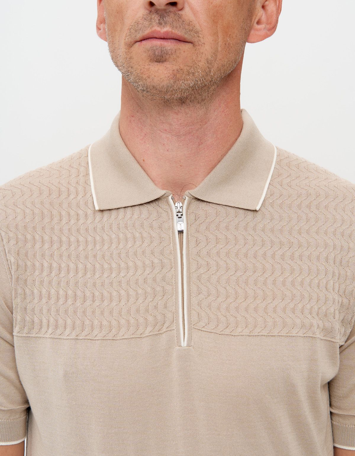 Поло мужское вязаное бежевое на молнии Gtatude | купить в интернет-магазине Olymp-Men