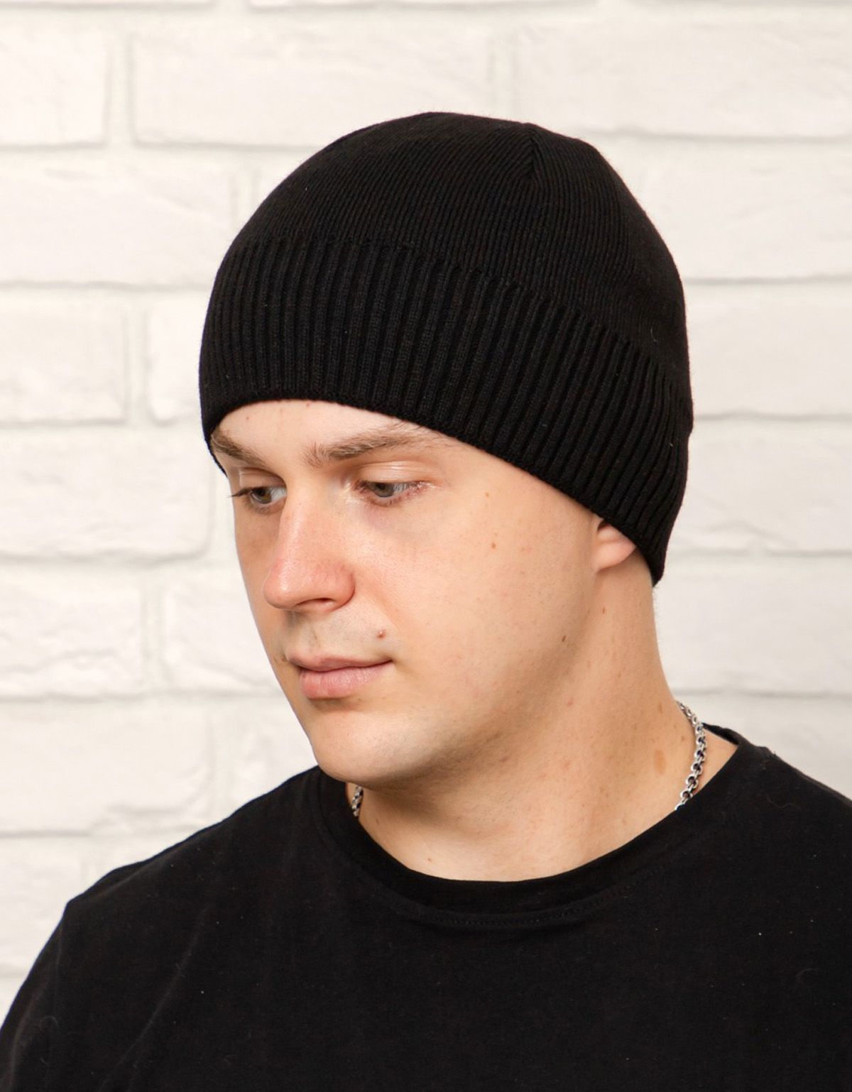 Шапка вязаная чёрная мужская Русский трикотаж | купить в интернет-магазине Olymp-Men