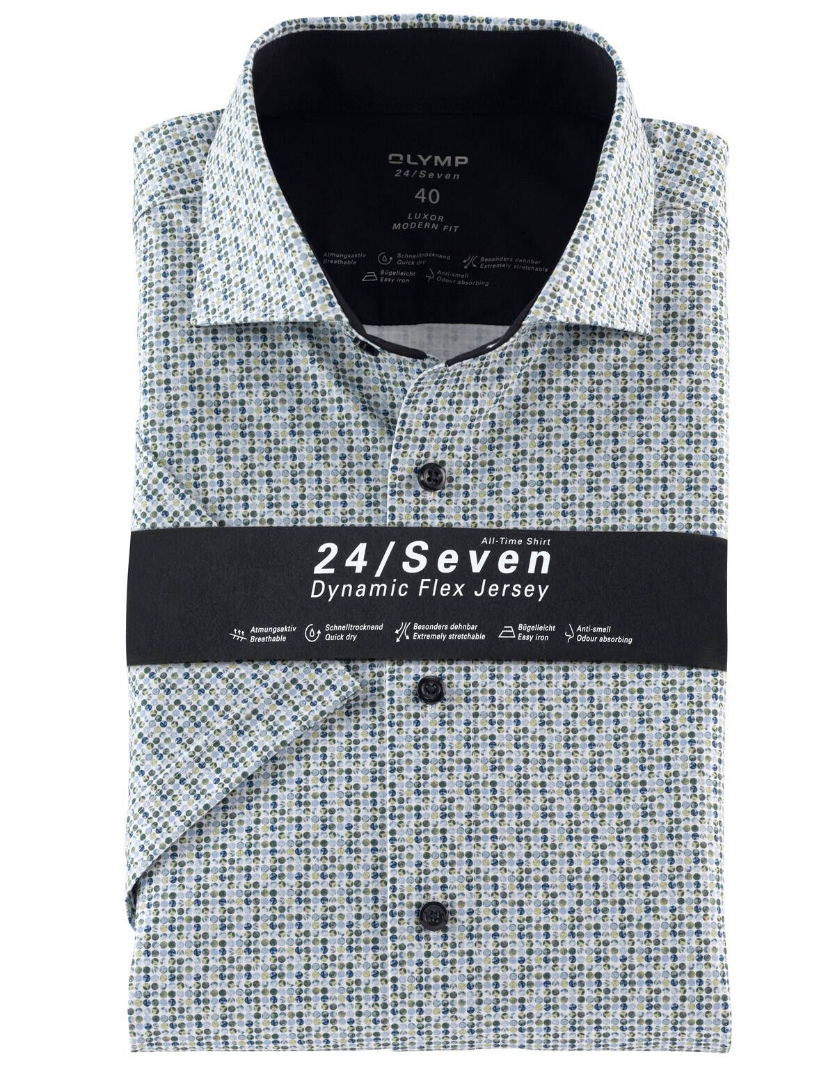 Рубашка трикотажная летняя мужская OLYMP Luxor 24/7, modern fit[Зеленый]