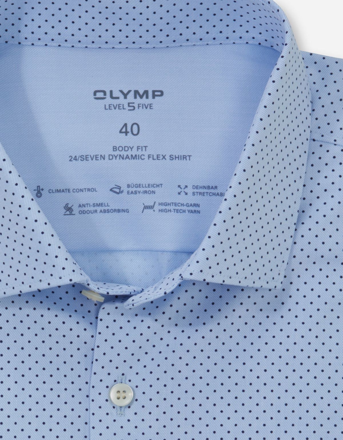 Рубашка мужская голубая в горох OLYMP, body fit, климат-контроль | купить в интернет-магазине Olymp-Men