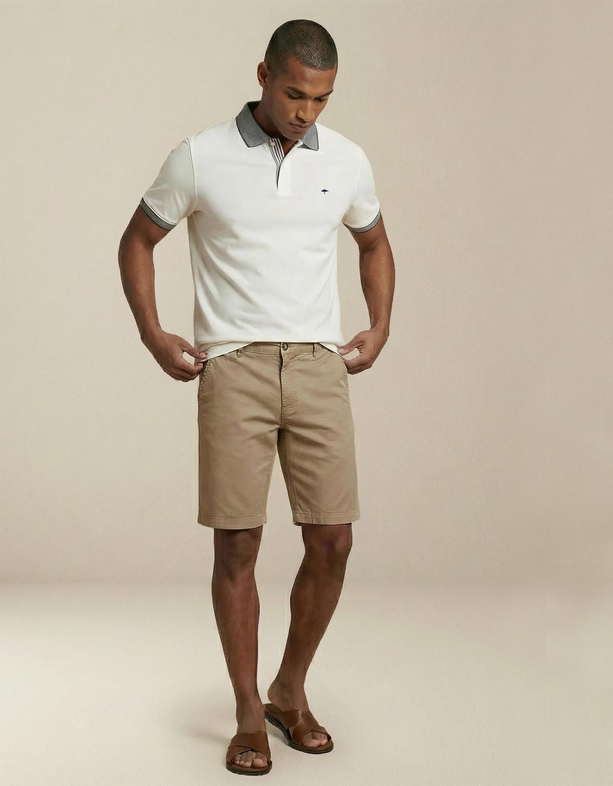 Поло мужское светлое с синим воротником Fynch-Hatton | купить в интернет-магазине Olymp-Men