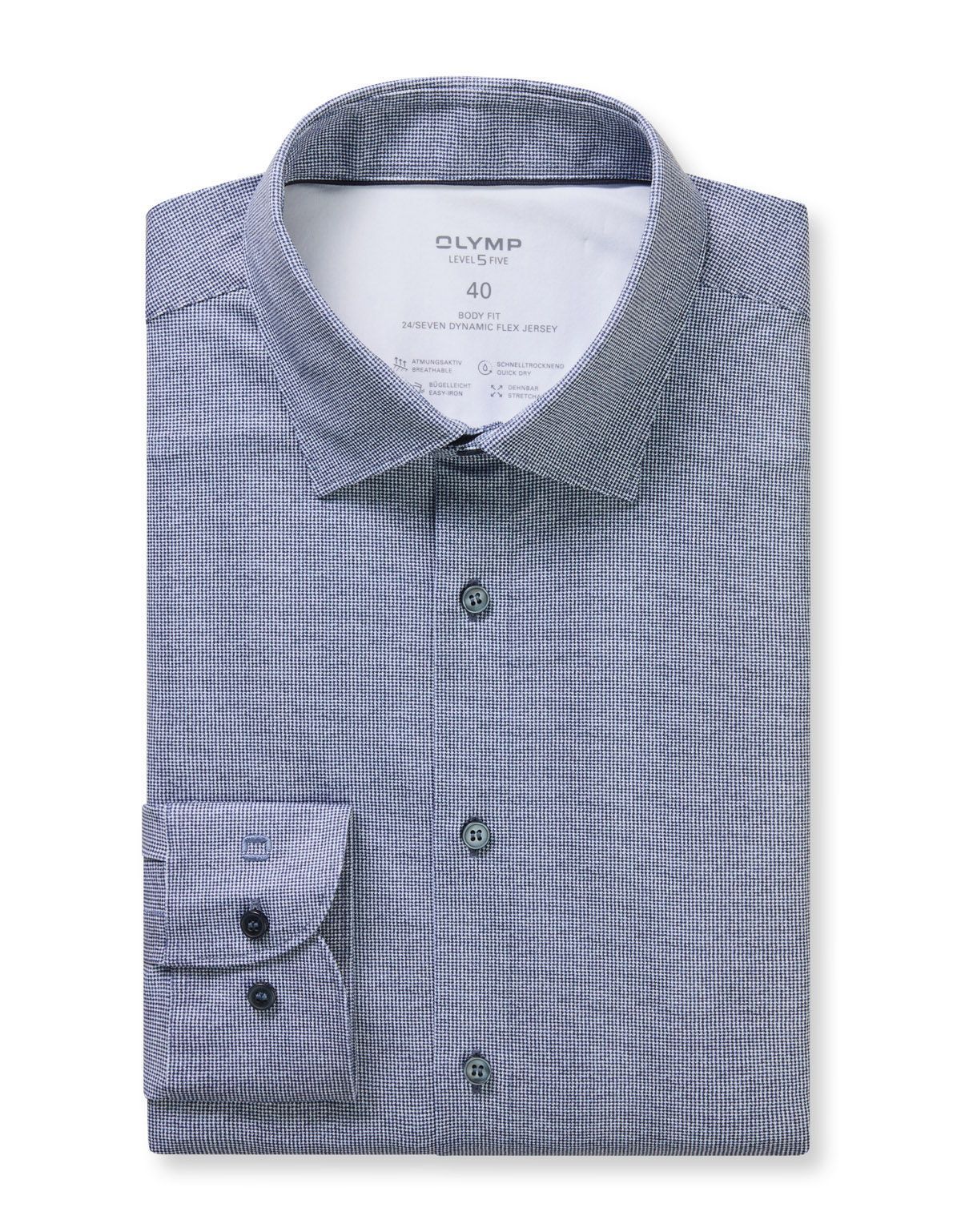 Рубашка трикотажная синяя клетка Olymp, body fit | купить в интернет-магазине Olymp-Men