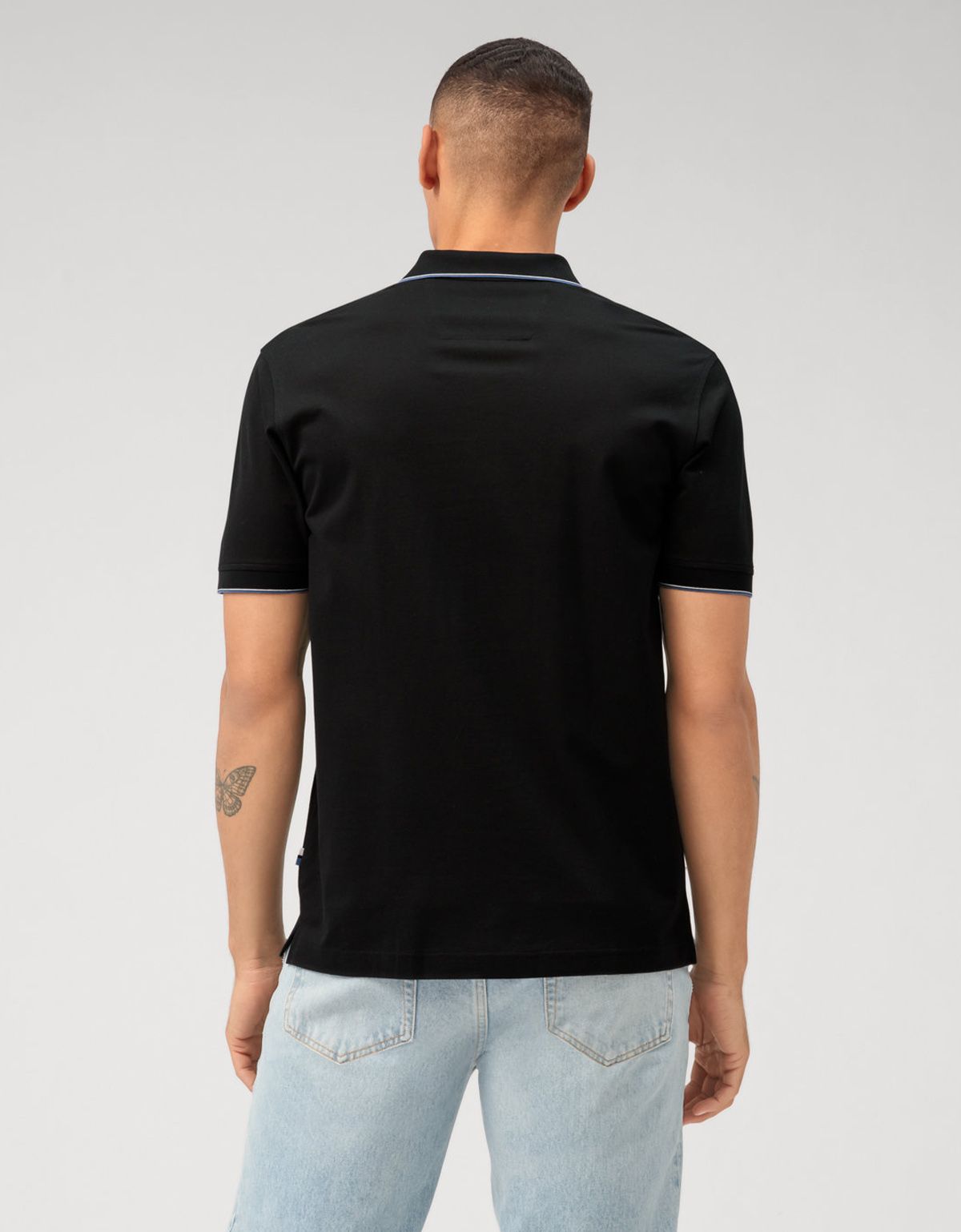 Поло мужское Olymp, чёрное с полосками на воротнике | купить в интернет-магазине Olymp-Men