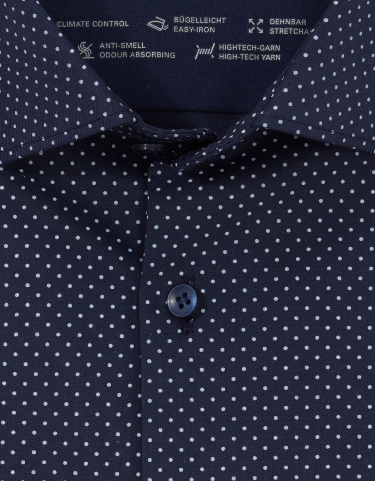 Рубашка мужская синяя в горох OLYMP, body fit, климат-контроль | купить в интернет-магазине Olymp-Men