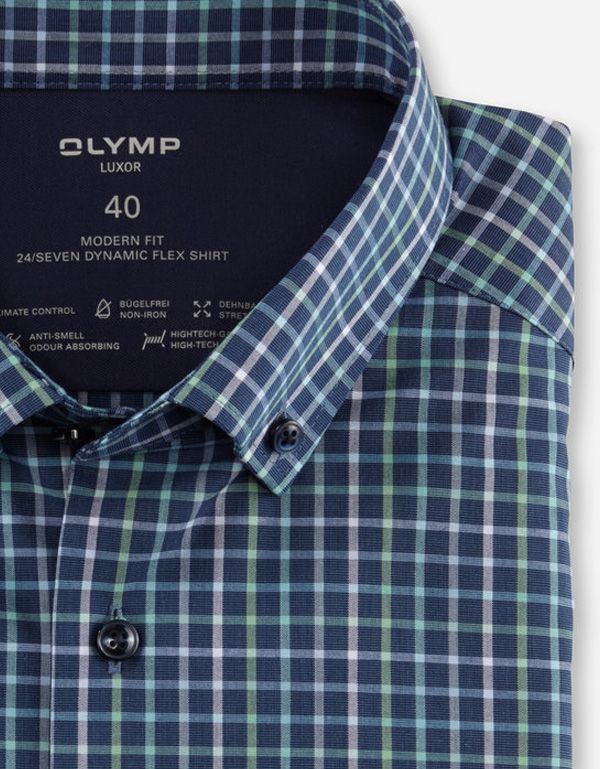 Рубашка в клетку с пуговицами на воротнике OLYMP Luxor 24/7, modern fit