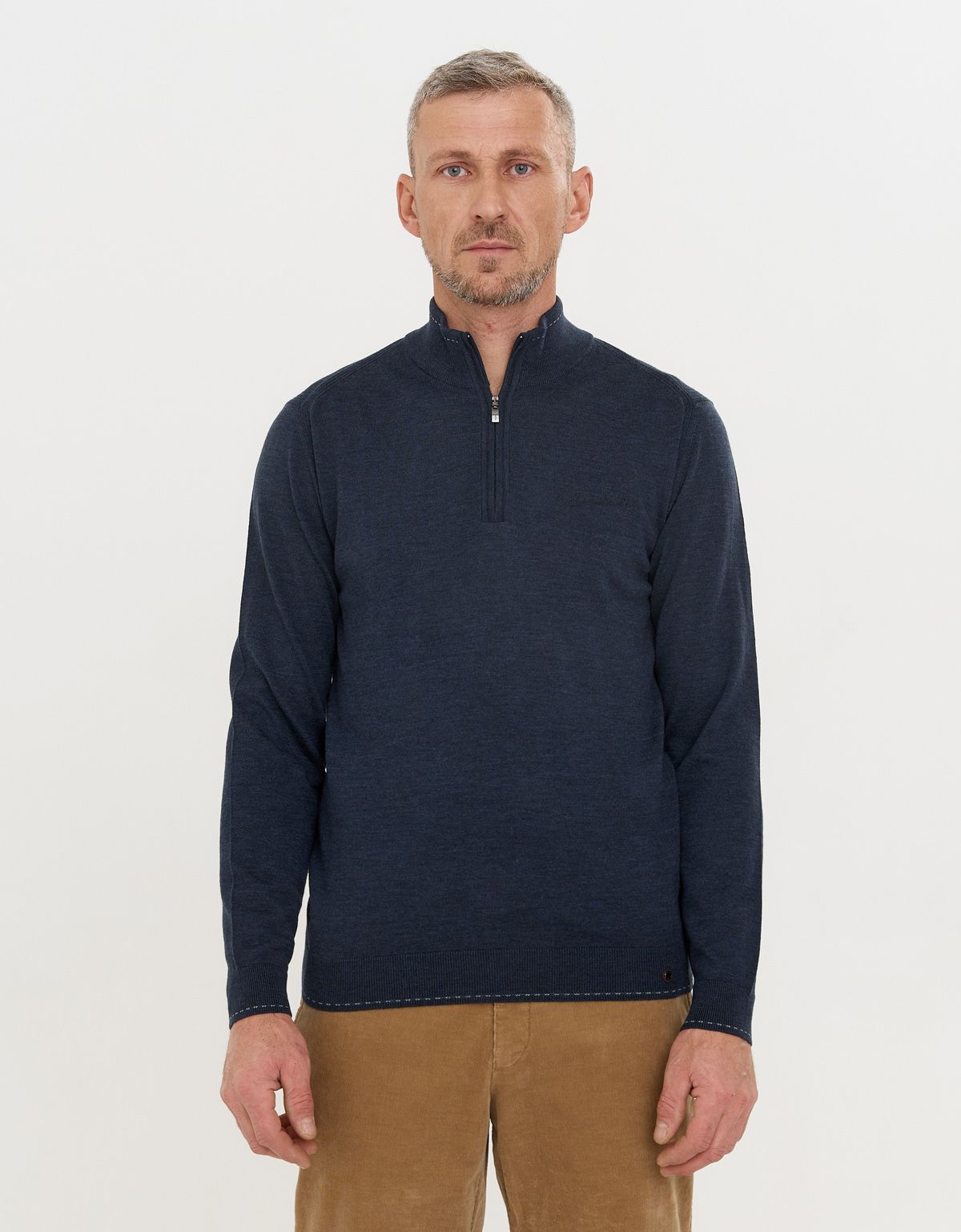 Свитер синий с воротником на молнии Gratude шерстяной | купить в интернет-магазине Olymp-Men