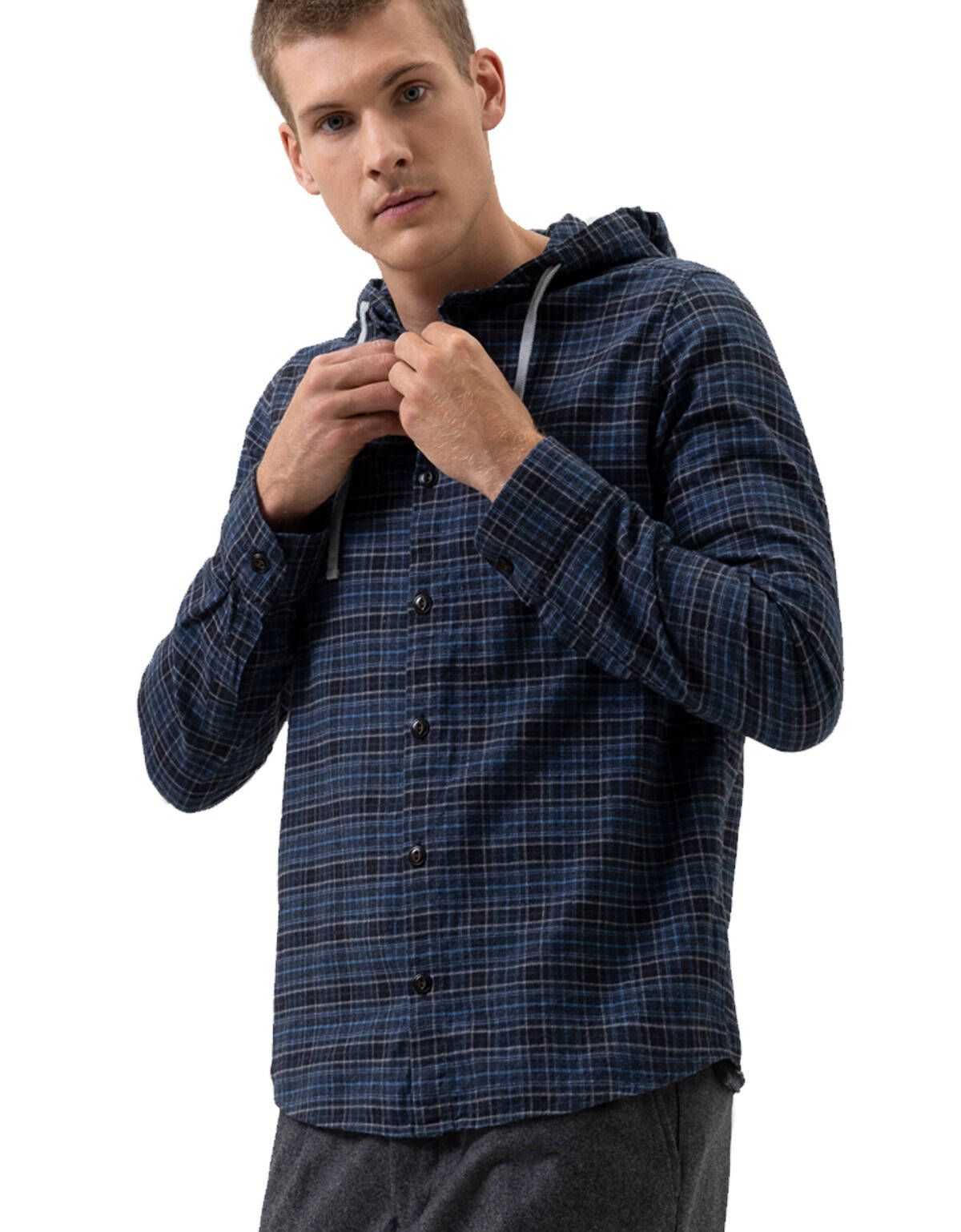 Рубашка overshirt OLYMP с капюшоном, body fit[Синий]