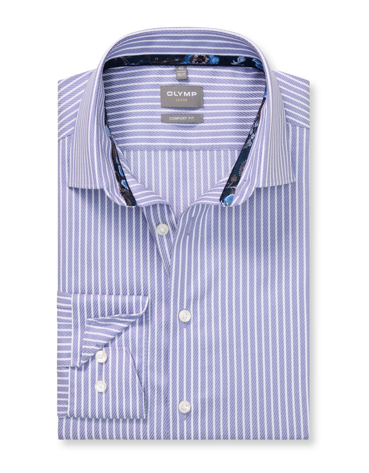 Рубашка мужская в белую полоску OLYMP Luxor, comfort fit[ФИОЛЕТОВЫЙ]