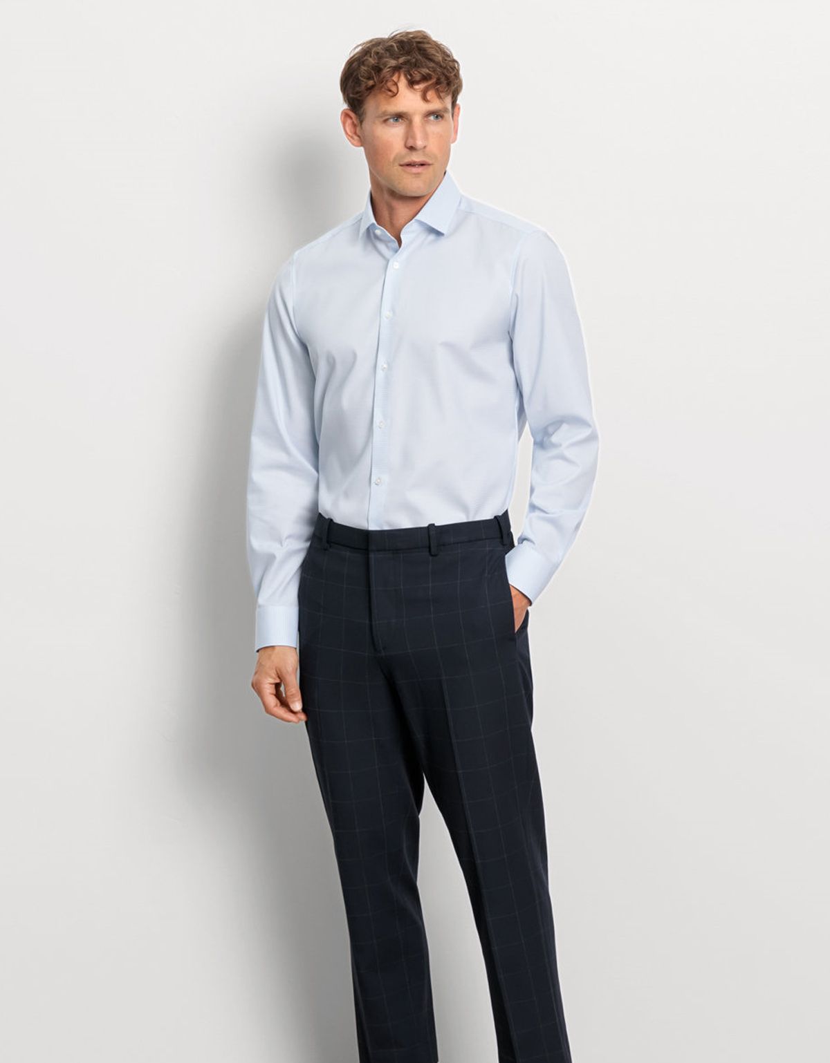 Рубашка голубая классическая в клетку Olymp, body fit | купить в интернет-магазине Olymp-Men