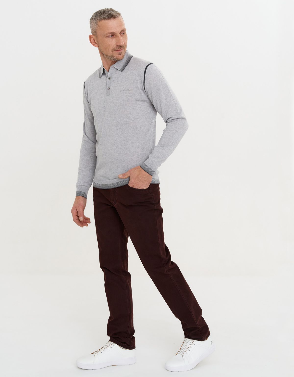 Поло серое с длинным рукавом Gratude на пуговицах | купить в интернет-магазине Olymp-Men