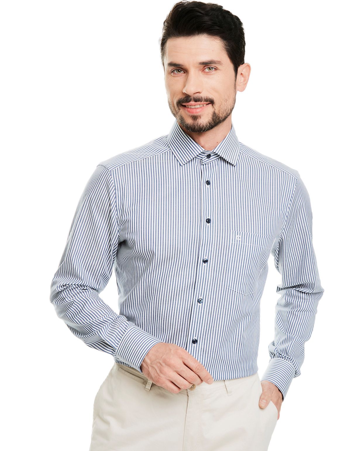 Рубашка мужская с длинным рукавом классическая OLYMP Luxor, modern fit[СИНИЙ]