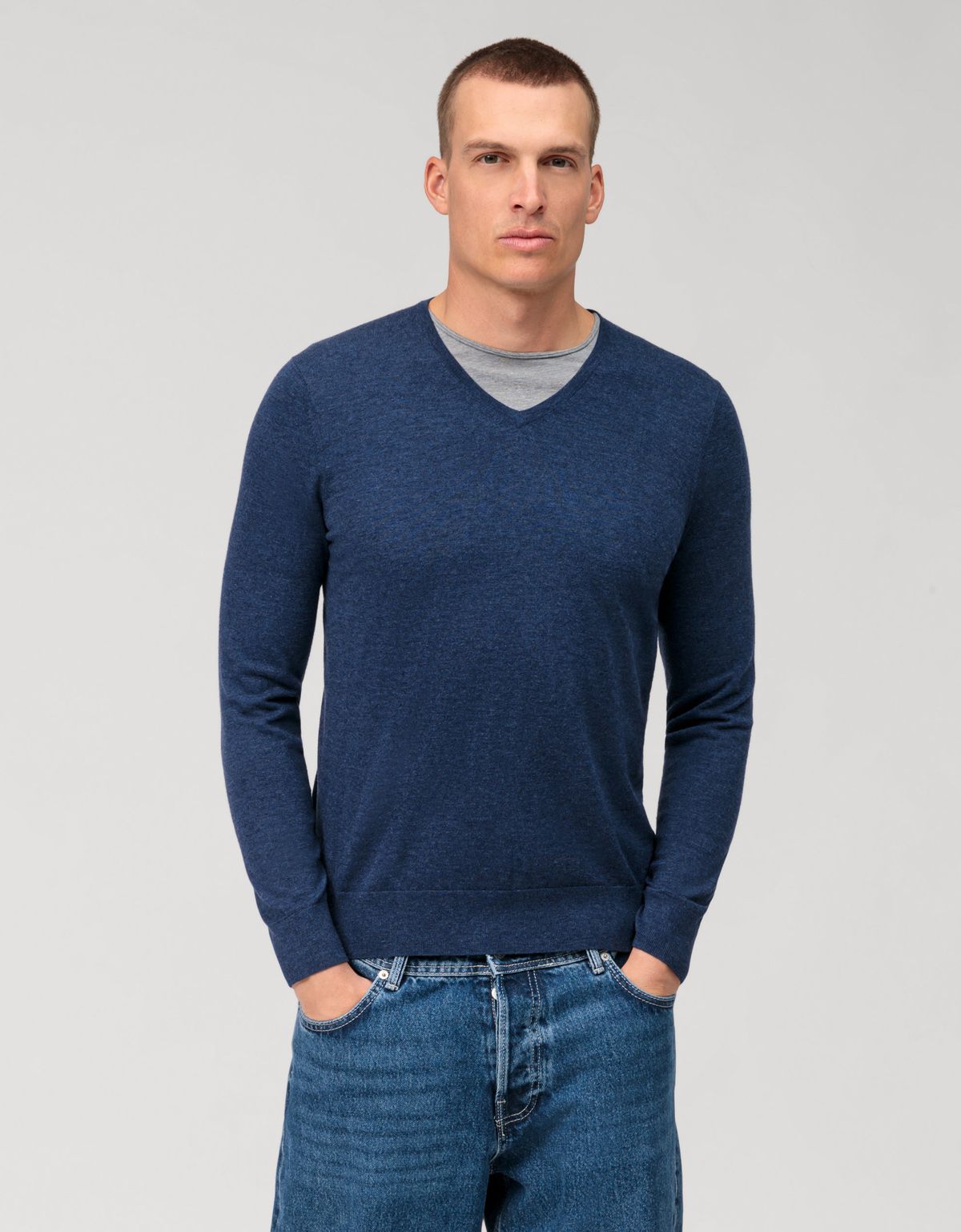 Пуловер голубой мужской OLYMP, body fit[ГОЛУБОЙ]