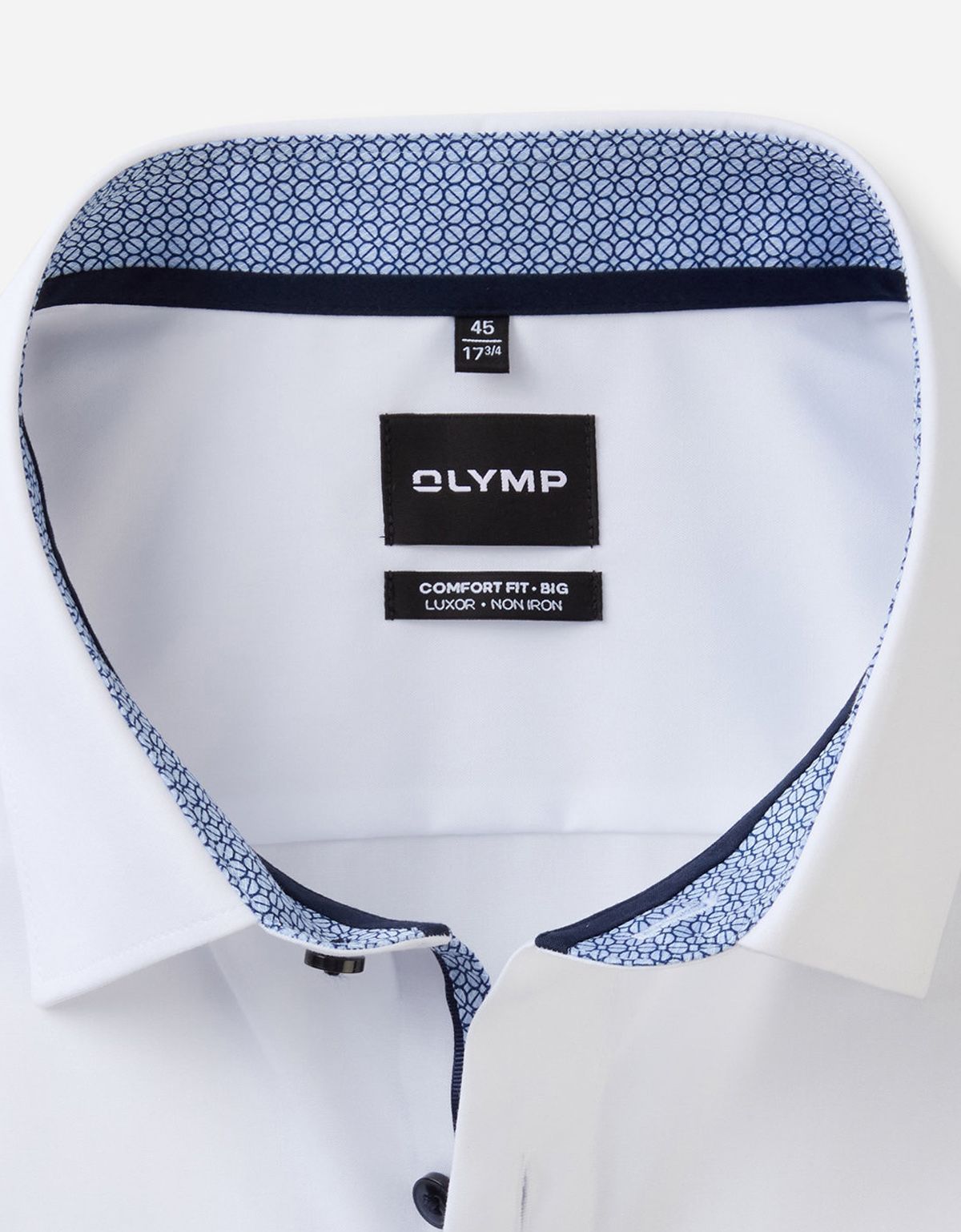 Рубашка белая мужская с синими пуговицами OLYMP Luxor Big | купить в интернет-магазине Olymp-Men
