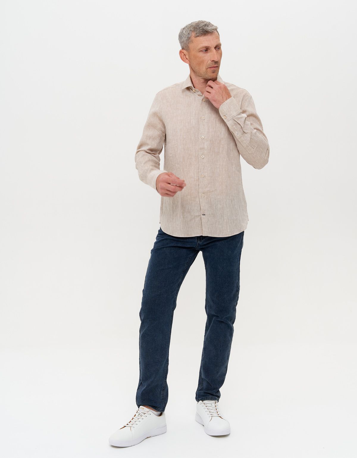 Льняная мужская бежевая рубашка Signature