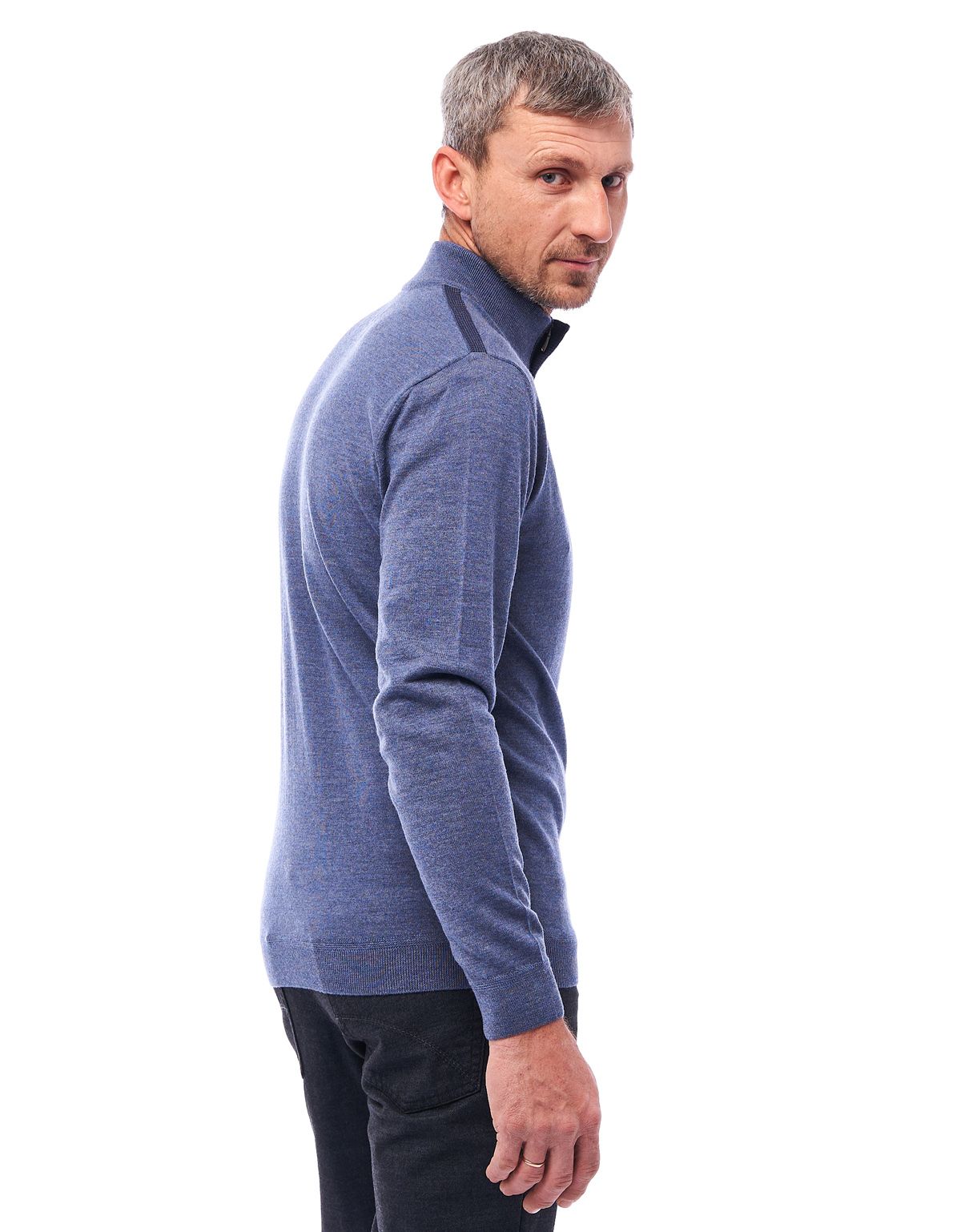 Свитер мужской голубой на молнии Gratude из тонкой шерсти | купить в интернет-магазине Olymp-Men