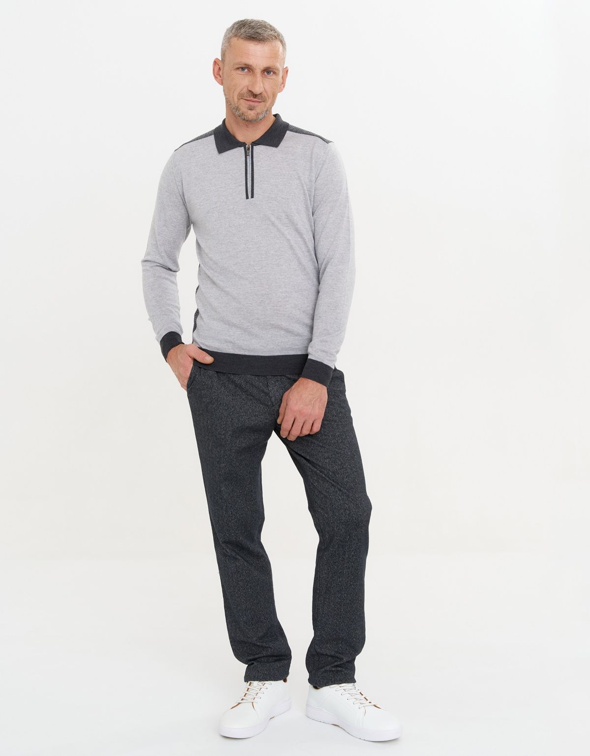 Поло серое с тёмным воротником на молнии Gratude | купить в интернет-магазине Olymp-Men