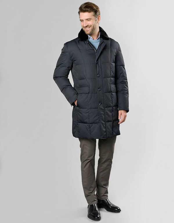 Куртка мужская чёрная Bazioni утепленная с меховым воротником | купить в интернет-магазине Olymp-Men