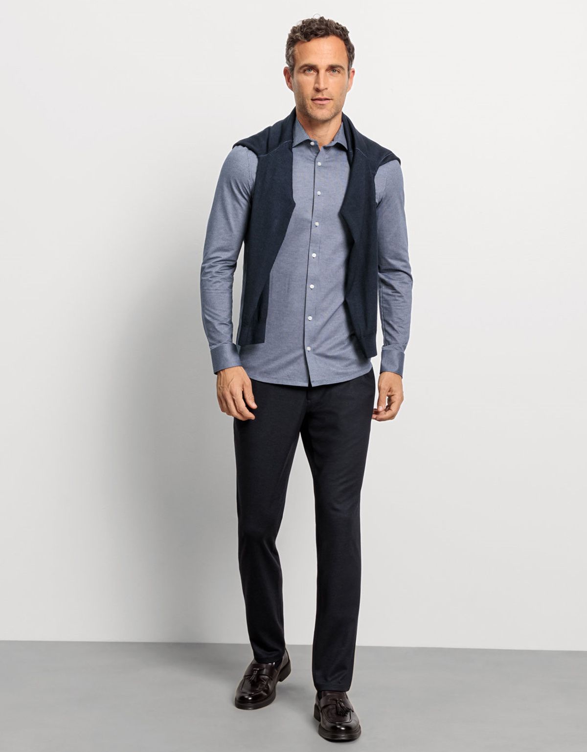 Рубашка трикотажная синяя в полоску Olymp, body fit | купить в интернет-магазине Olymp-Men