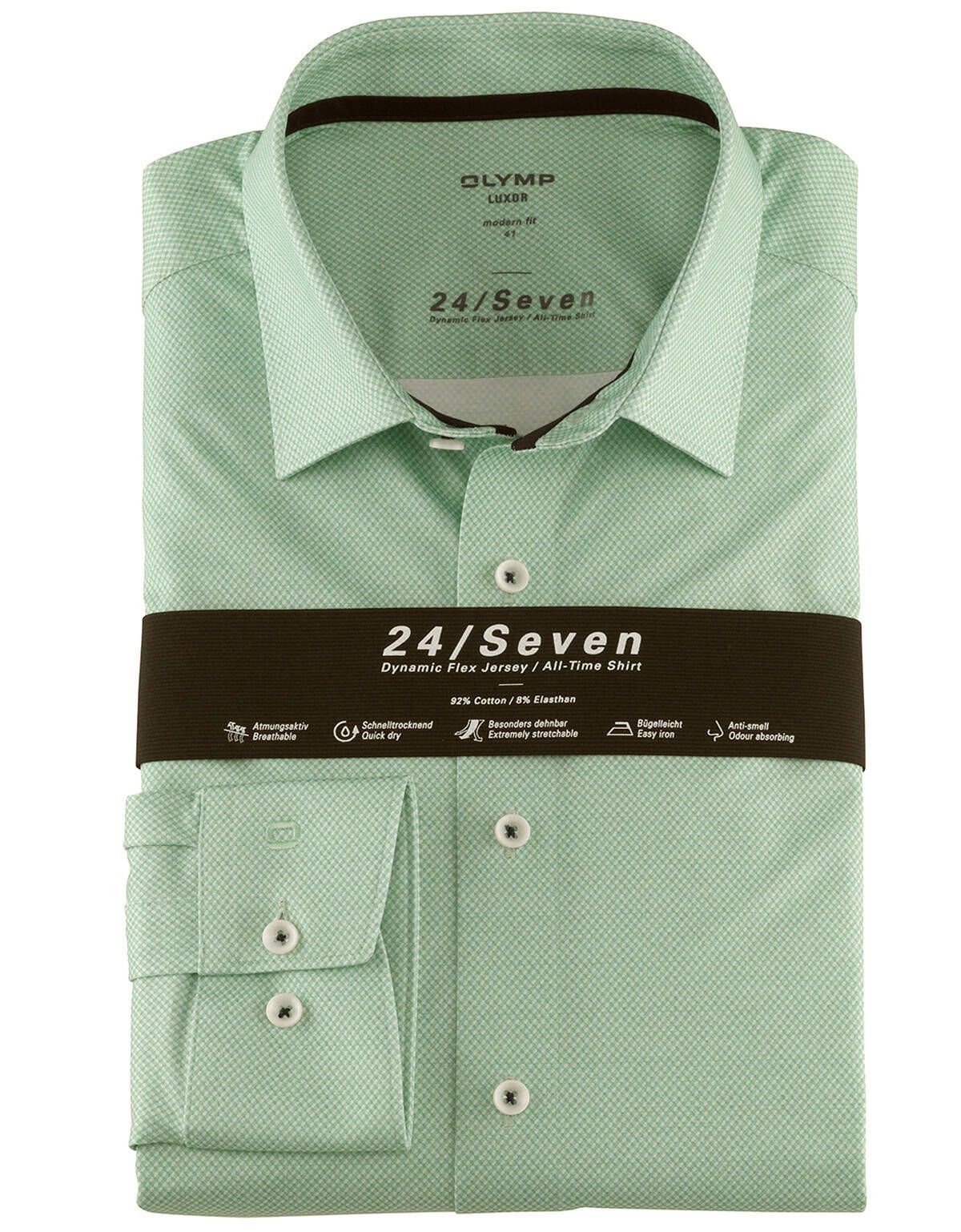 Трикотажная зелёная рубашка OLYMP 24/7, modern fit
