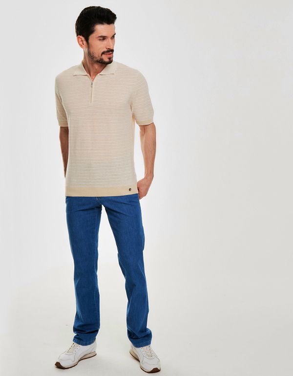 Поло мужское бежевое на молнии Gratude | купить в интернет-магазине Olymp-Men