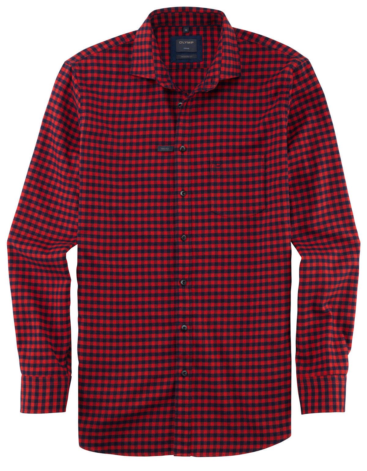 Фланелевая рубашка мужская в клетку OLYMP Casual[Красный]