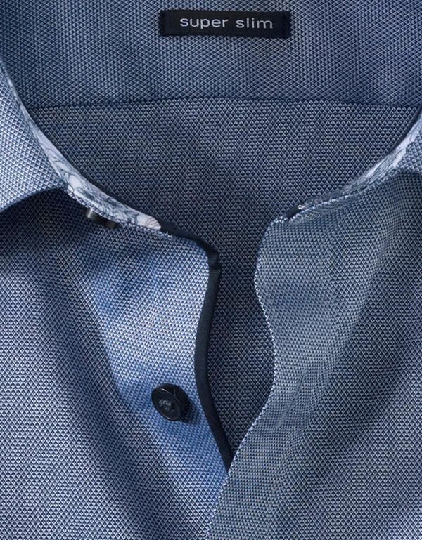 Рубашка синяя OLYMP, ткань фактурная, супер слим | купить в интернет-магазине Olymp-Men