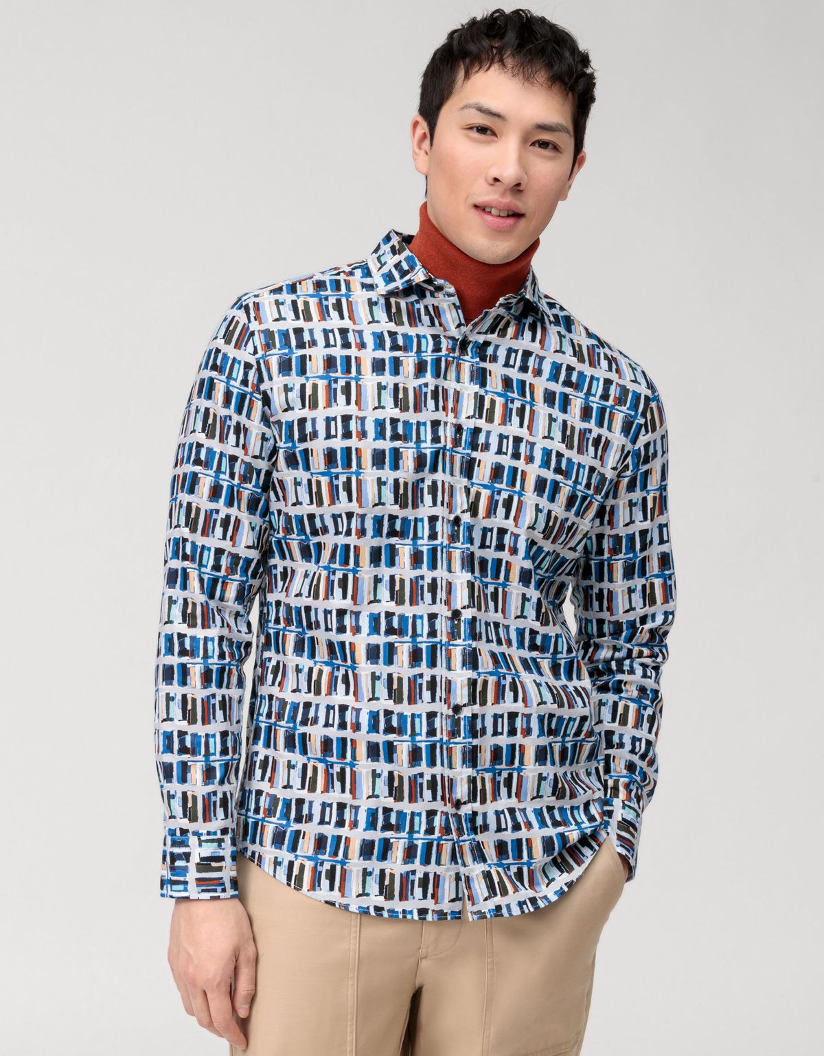 Рубашка мужская OLYMP Casual с длинным рукавом с абстрактным принтом