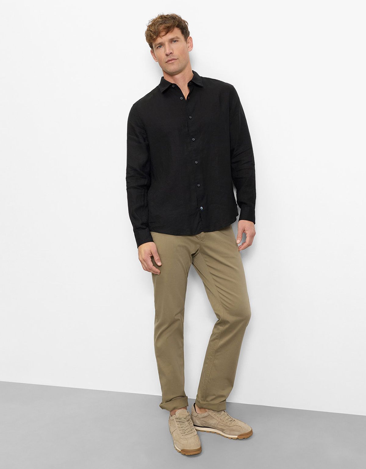 Рубашка чёрная льняная с длинным рукавом Olymp, body fit | купить в интернет-магазине Olymp-Men