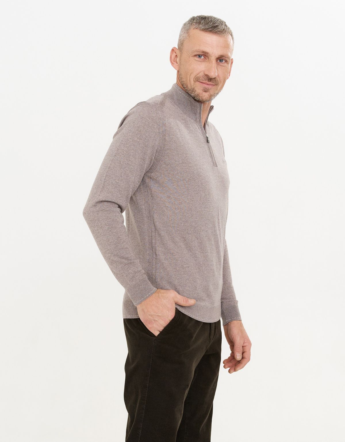 Свитер бежевый с воротником на молнии Gratude шерстяной | купить в интернет-магазине Olymp-Men