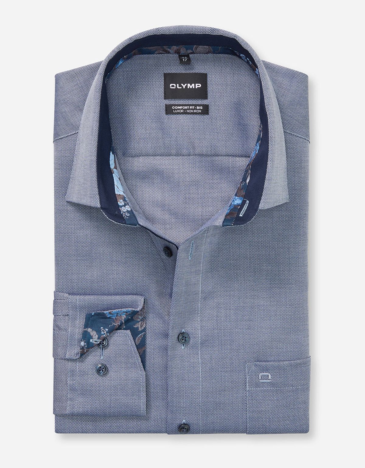 Рубашка классическая синяя Olymp Luxor Big, прямой крой[СИНИЙ]