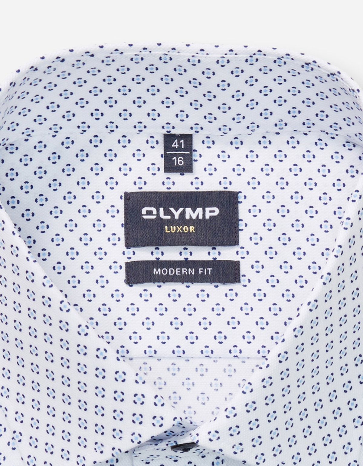 Рубашка белая с синим рисунком OLYMP Luxor, modern fit на высокий рост | купить в интернет-магазине Olymp-Men