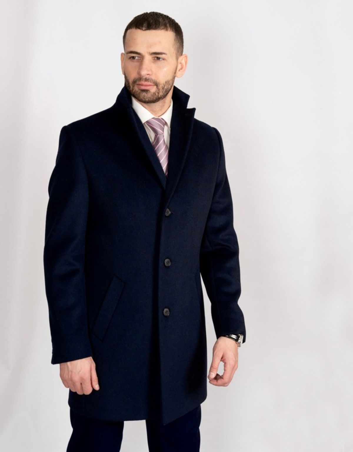 Пальто мужское классическое синее Nowal | купить в интернет-магазине Olymp-Men