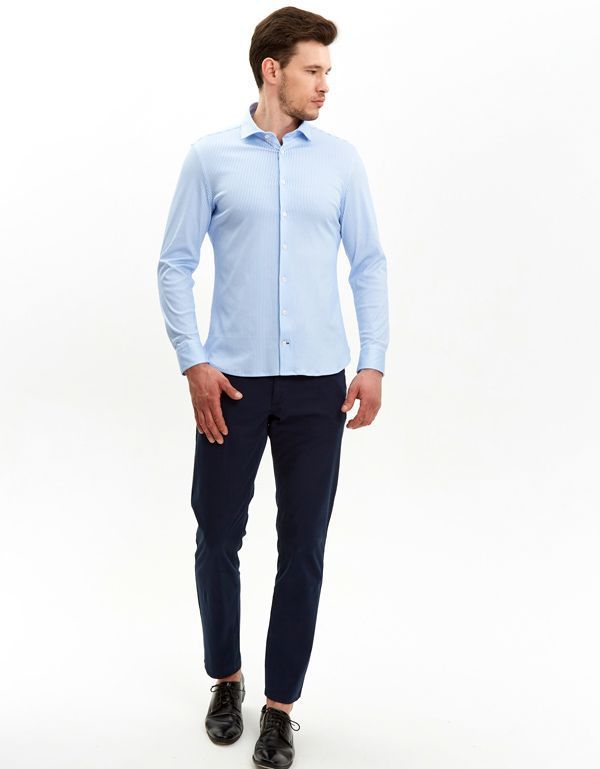 Рубашка мужская трикотажная Olymp Signature в голубую полоску