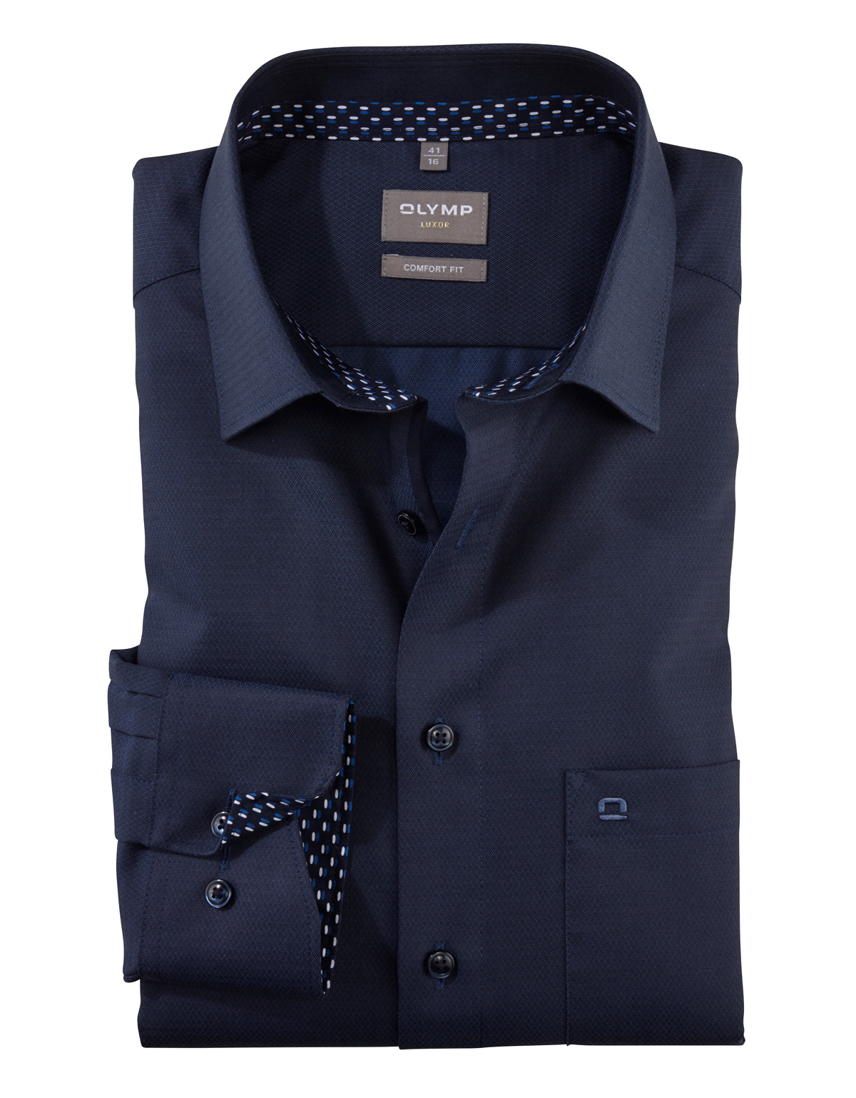 Рубашка синяя мужская OLYMP Luxor, прямой крой, фактурная ткань[Синий]