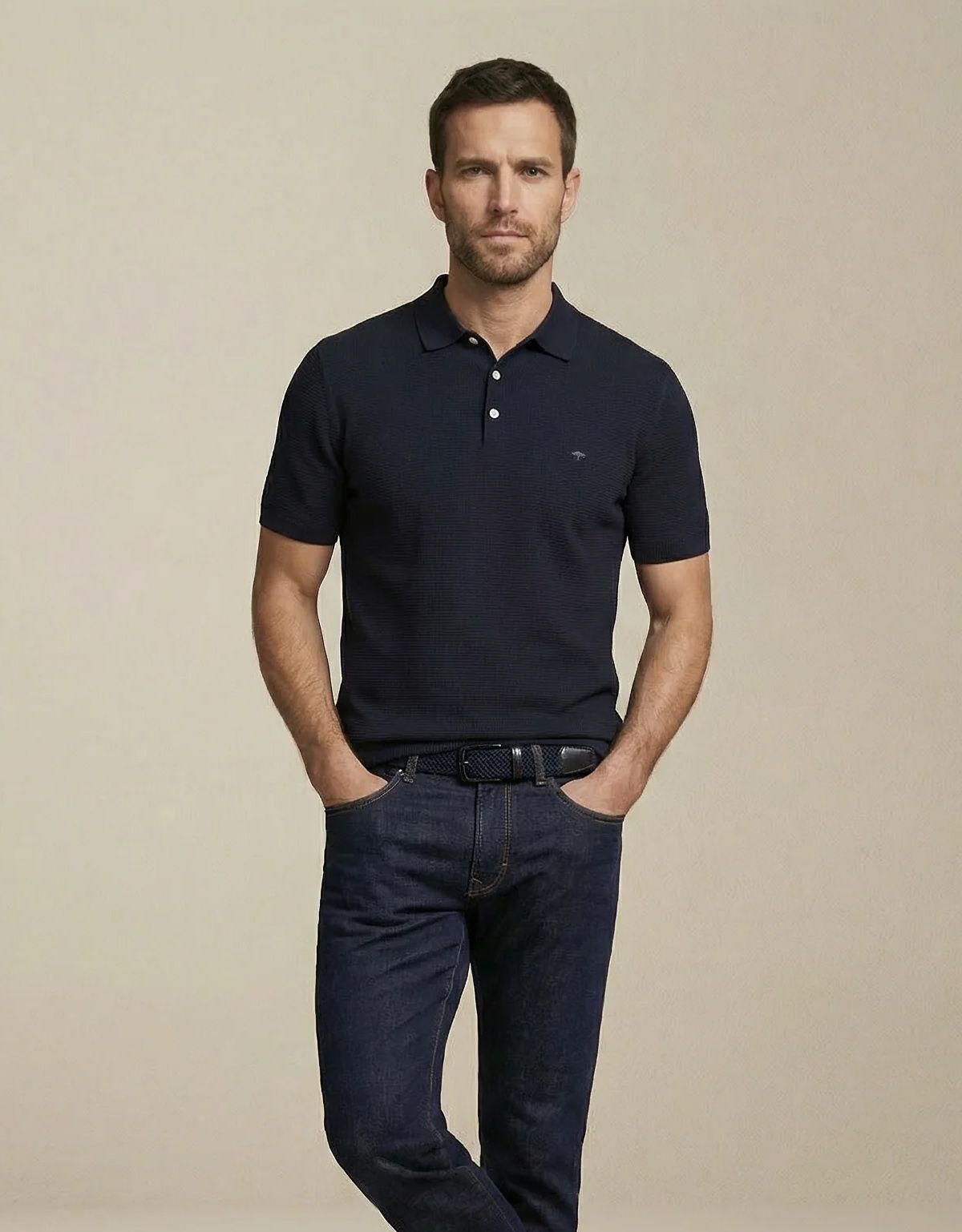 Поло мужское вязаное синее Fynch-Hatton | купить в интернет-магазине Olymp-Men